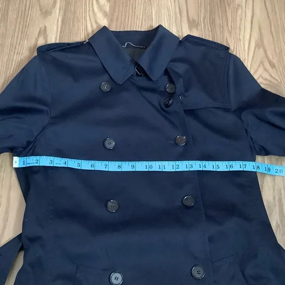 T. Babaton Women Size M Trench Coat Jacket Navy Blue Belted Button Front Cotton - Picture 5 of 10